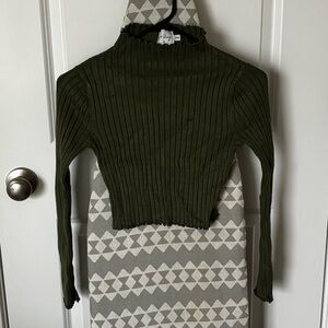 Olive Green Ribbed Turtleneck Sweater
